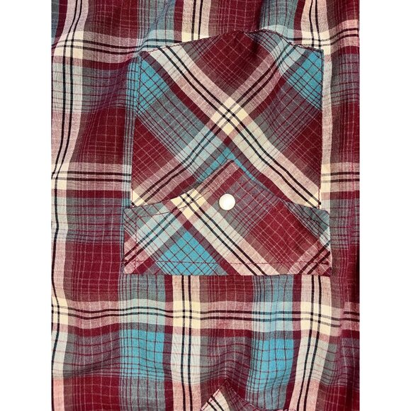 Mens Ely Cattleman XL Snap-Front Plaid Western Shirt Red/Teal Long Sleeve Cotton - Picture 4 of 5